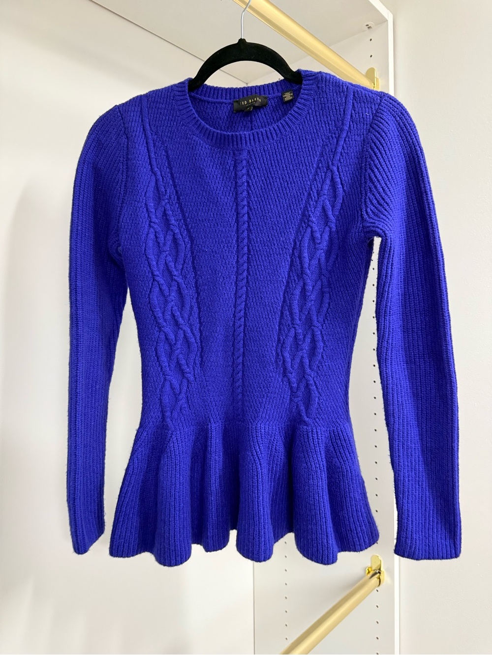 Ted Baker Cobalt Blue Cable-Knit Peplum Sweater